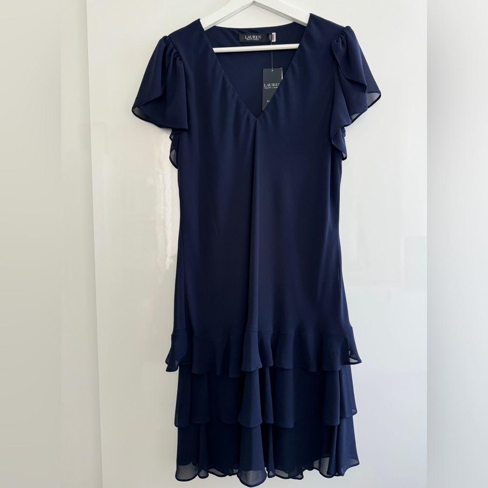Lauren Ralph Lauren Georgette Drop-Waist Dress - Navy Size 8